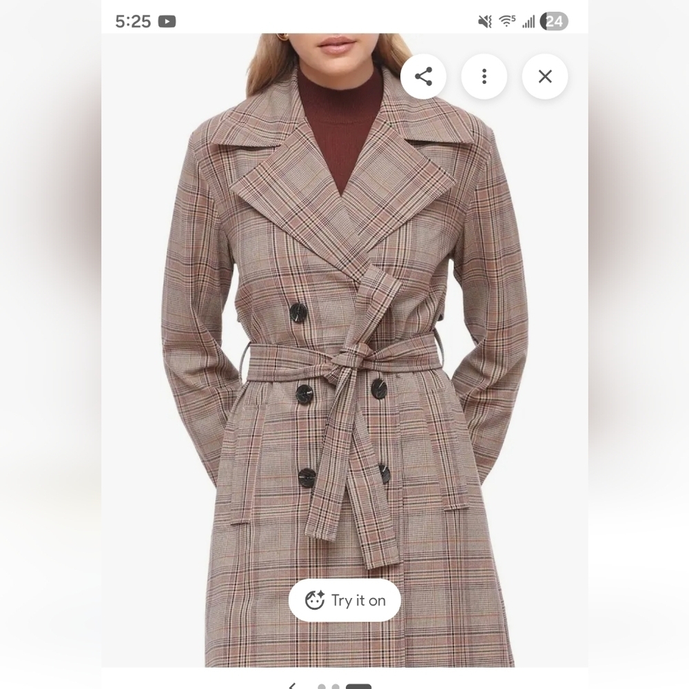 Bagatelle Beige Plaid Trench Coat - Picture 12 of 12